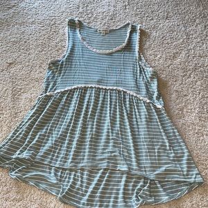 Women’s Medium love on a hanger green striped baby doll blouse with white lace